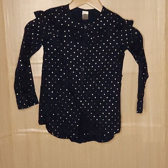 Osh Kosh Girls Navy Blue Metallic Gold Polka-dot Tunic 4-5 - Picture 1 of 5